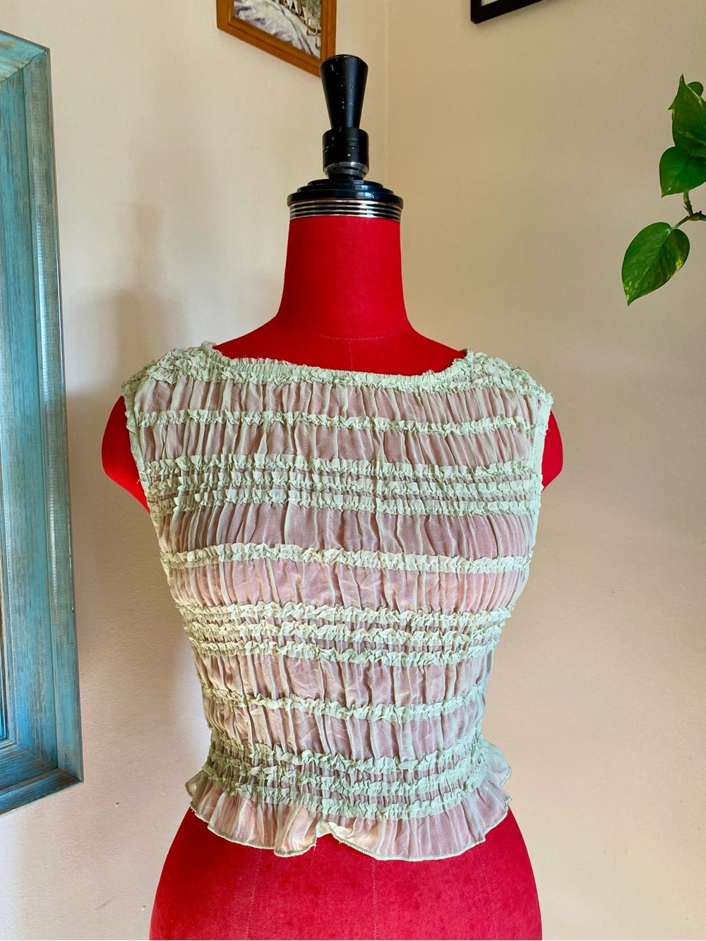Smocked Ruffle Top in Pale Mint